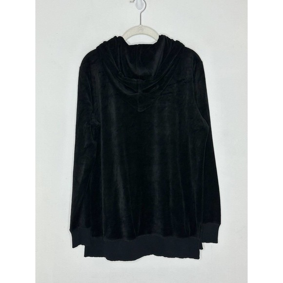 Michael Kors Womens Black Logo Drawstring Long Pullover Velvet Hoodie Sz L - Picture 7 of 7